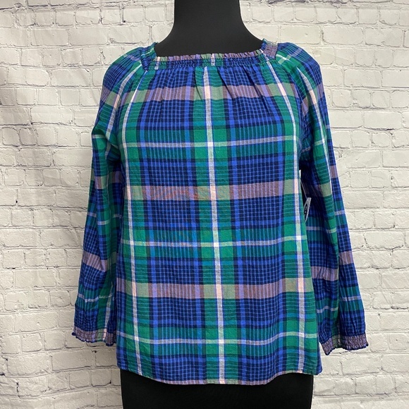 Old Navy Tops - Old Navy plaid square neck gauze top